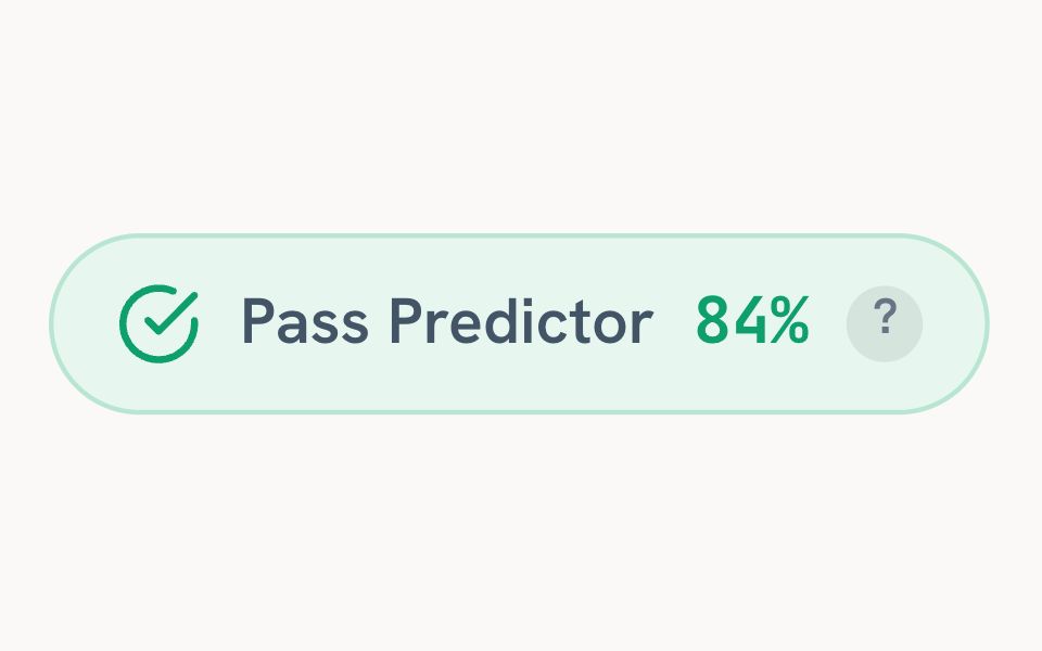 MangoStudy Pass Predictor showing an 84% readiness score